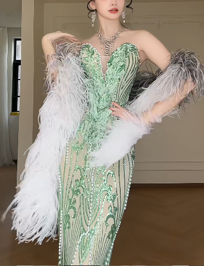 Sweetheart Neck Green Sequin Mesh Mermaid Evening Gown fg8799