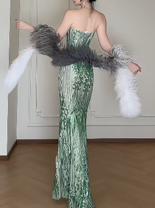 Sweetheart Neck Green Sequin Mesh Mermaid Evening Gown fg8799