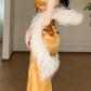 Strapless Gold Satin Beaded Slit Mermaid Evening Gown fg8801