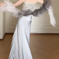 Spaghetti Strap Two Piece Sequin Tassel Satin Mermaid Evening Gown fg8802