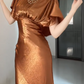 Round Neck Cape Sleeve Satin Mermaid Evening Dress fg8807