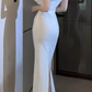 Strapless Feather Midi Split Bodycon Evening Dress fg8812