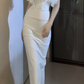 Strapless Feather Midi Split Bodycon Evening Dress fg8812