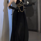 Halter Gold Chain Decor Pleated Chiffon Evening Gown  fg8815