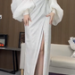 Strapless Sweetheart Slit Mermaid Evening Gown With Detachable Puff Sleeves  fg8818