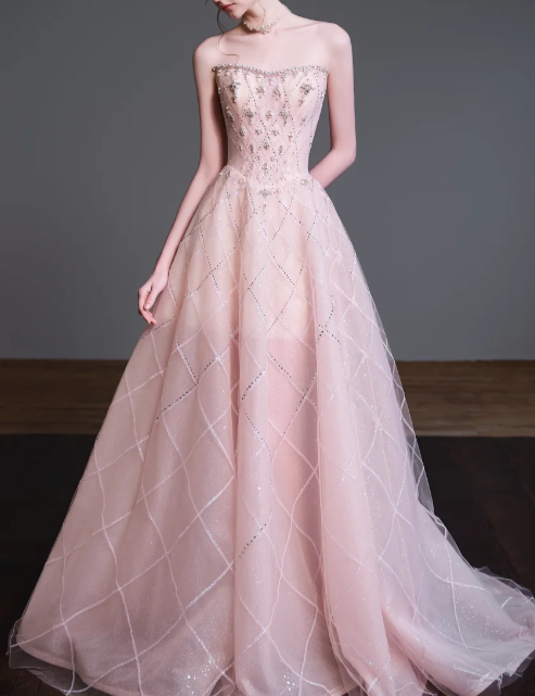 Strapless Rhinestone Tulle Ball Gown Evening Dress fg8834