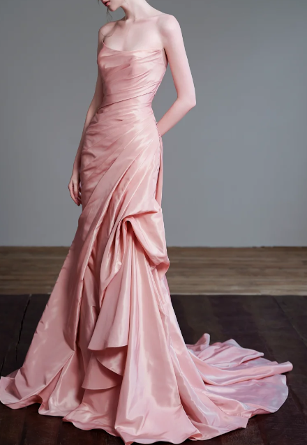 Strapless Ruched Satin Mermaid Evening Gown  fg8837
