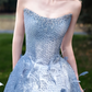 Strapless Sparkly Beaded Feather Ball Gown Evening Dress fg8838