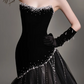 Strapless Beaded Velvet Tulle  Evening Dress fg8839