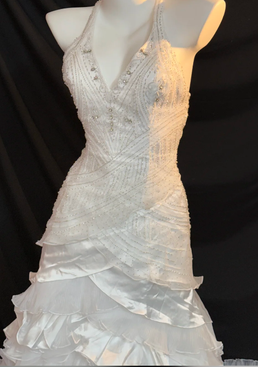 Halter Beaded Ruffled Mermaid Wedding Dress fg8845
