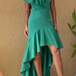 V Neck Ruffled High Low Midi Chiffon Evening Dress fg8863