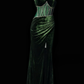 Spaghetti Strap Rhinestone Corset Velvet Mermaid Slit Evening Gown fg8876