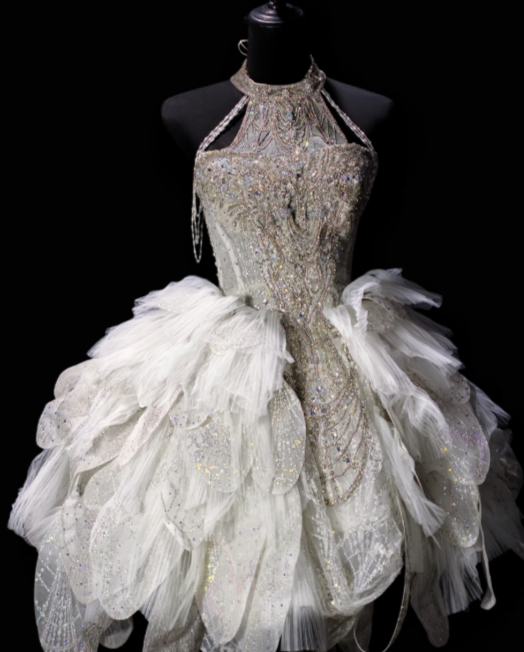 Halter Beaded Sequin Petal Tulle Short Homecoming Dress fg8880