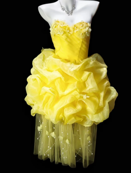 Strapless 3D Floral Ruffled Organza Tulle Short Homecoming Dress fg8881