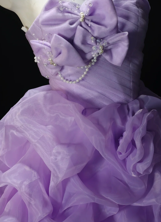 Strapless Bow Pearl Ruffled Organza Short Cocktail Dress fg8882