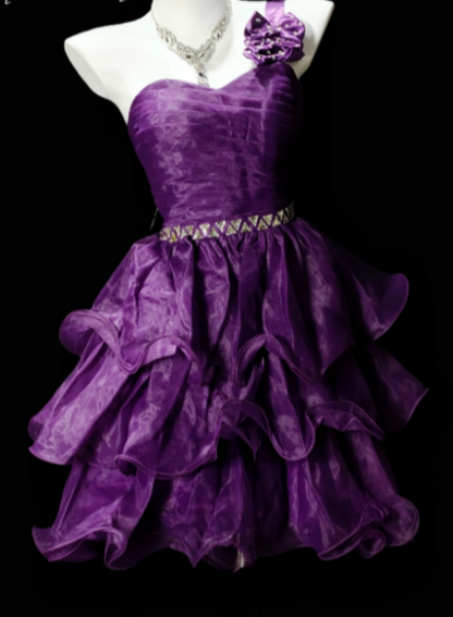 One Shoulder Floral Rhinestone Ruffled Organza Short Homecoming Dress fg8886