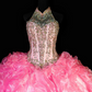 Halter Beaded Ruffled Organza Quinceanera Ball Gown fg8898