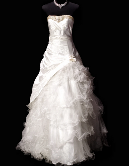 Strapless Beaded Trim Ruffled Tulle A-line Wedding Dress  fg8912