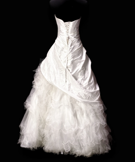 Strapless Beaded Trim Ruffled Tulle A-line Wedding Dress  fg8912