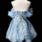 Off Shoulder 3D Floral Shiny Organza Short Bubble Party Dress  fg8902