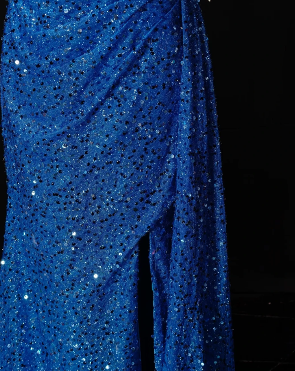 Spaghetti Strap Rhinestone Trim Sequin Corset Slit Mermaid Evening Gown  fg8913