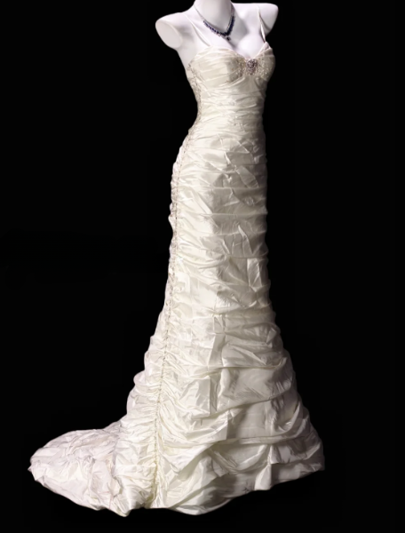 Sweetheart Spaghetti Strap Ruched Satin Mermaid Wedding Dress fg8914