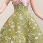 Green Strapless Floral Rosette Midi Evening Dress fg9095