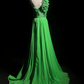 Green One-Shoulder 3D Floral Chiffon Formal Evening Gown fg9050