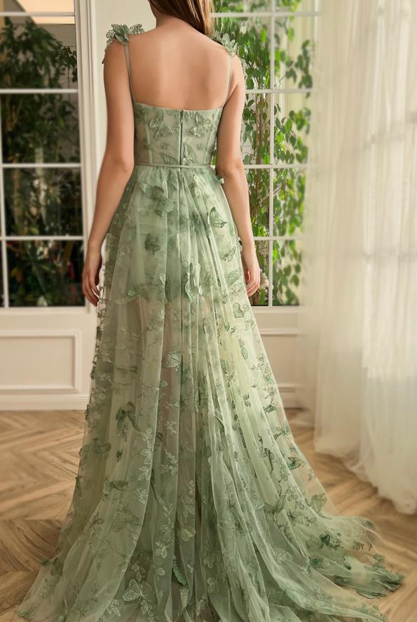 Green Tulle Butterfly Long Prom Dress      fg3594