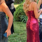 Hot Pink Sequin Prom Dresses, Long Evening Party Dress With Slit       fg4246