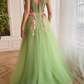 Sweetheart Appliqued Tulle A-Line Long Prom Gown With Slit    fg4606