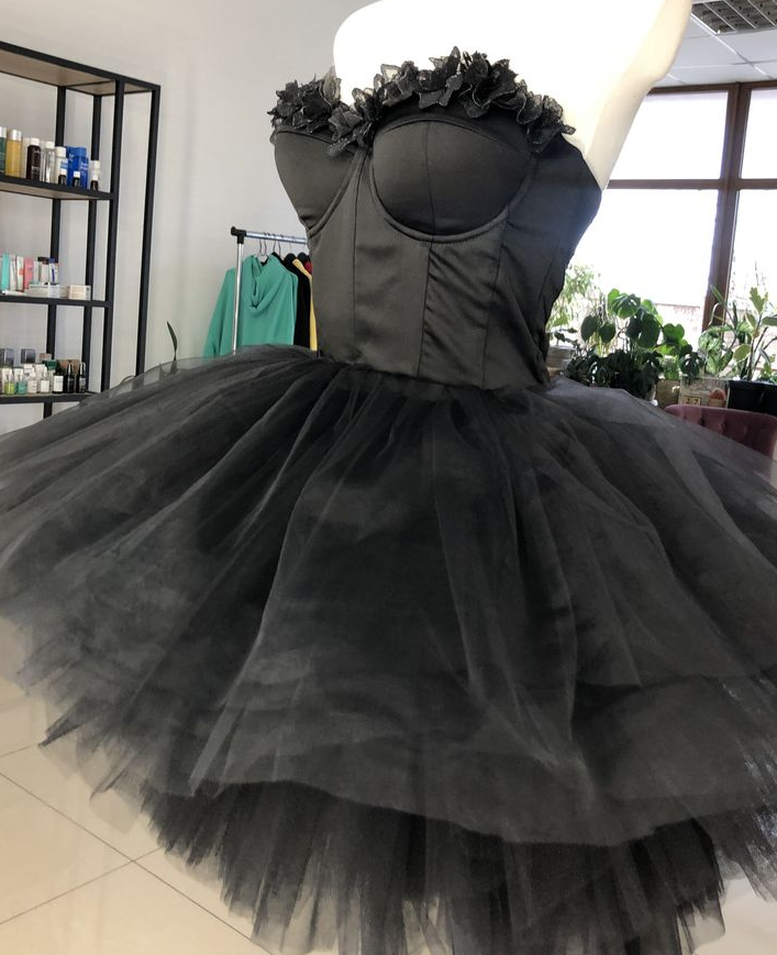 Sweetheart Black Corset Tulle Short Dress Homecoming dress      fg3897