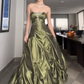 Long Green Satin Sleeveless Party Dress Formal Gown     fg5957