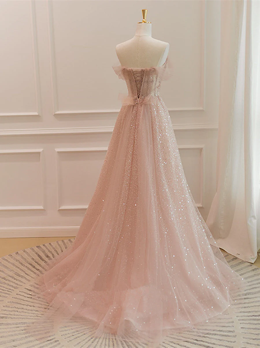 Sparkle Tulle with Beadings Long A-line Formal Dress, Tulle Sweetheart Prom Dress    fg5688