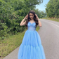 Sky Blue Straps Tulle A Line Prom Dress Sweetheart Homecoming Dresses     fg3815