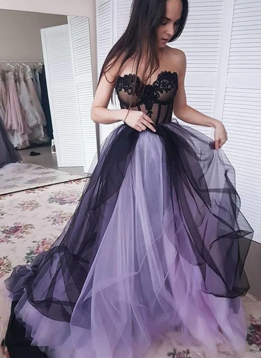 Light Purple Sweetheart Tulle Long Party Dress, Light Purple Prom Dress        fg5046