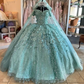 Mint Green Quinceanera Dresses with cape Floral Appliques Lace-up Back Corset prom Sweet 15 Girls Birthday Party dress      fg4290