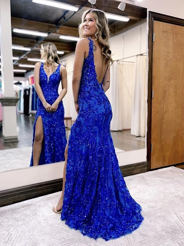 Mermaid Prom Dresses Sparkle & Shine Dress Formal Sweep V Neck Sequined Backless with Sequin Gown 2024     fg4832