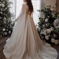 Boho Square Neck Wedding Dress with Sparkling Stone Crystals Cape Features Chiffon Sleeves Formal Event Gown       fg3941