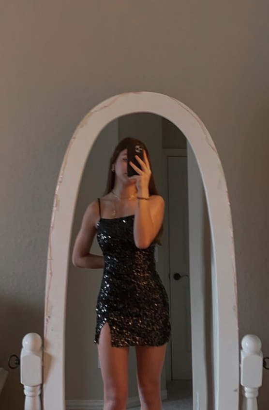 Black Short Prom Dress, Sequin Homecoming Dresses     fg3471