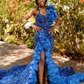 Blue Long Prom Dress Sequined Ruffles Side Split Sexy Evening Dress Graduation Party Gowns      fg5148