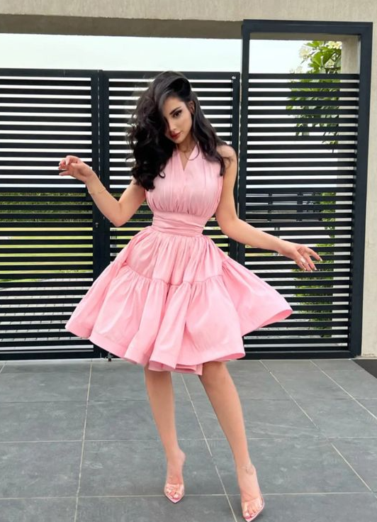 A line Pink Short Party Dress Lady Fashion Homecoming Gown     fg3697