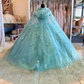 Mint Green Quinceanera Dresses with cape Floral Appliques Lace-up Back Corset prom Sweet 15 Girls Birthday Party dress      fg4290