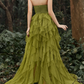 Elegant Lace Bodice Split Ruffle Layered Prom Dress     fg6161