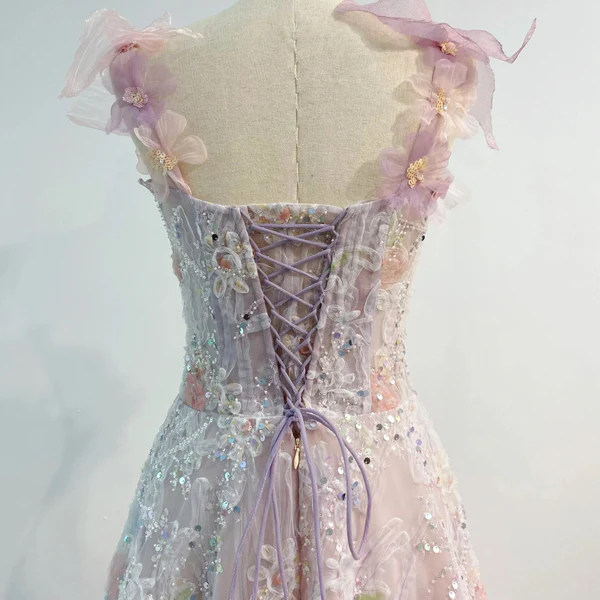 Romantic Pink 3D-Floral Prom Dress Formal Dress pink prom dresses     fg5149