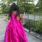 Fuchsia Spaghetti Straps A-Line Satin Long Formal Party Dress    fg7476
