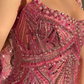 Superbe robe de soirée longue rose à bretelles spaghetti et paillettes et perles, robe de soirée formelle fg8357
