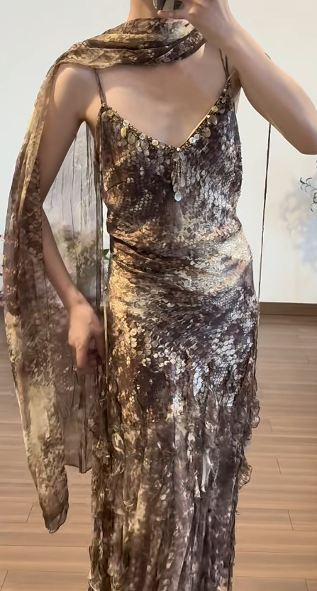 Buntes Meerjungfrau-Partykleid mit Pailletten und langen Abschlusskleidern fg8362