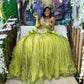 Sweetheart Ball Gown Green Long Prom Dresses Sparkly Rhinestone Tulle Green Sweet 16 Dress fg8536