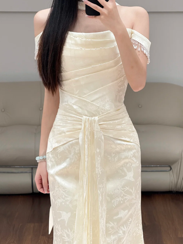 Off The Shoulder Cream Prom Party Dress Evening Dress Birthday Dress  fg8628
